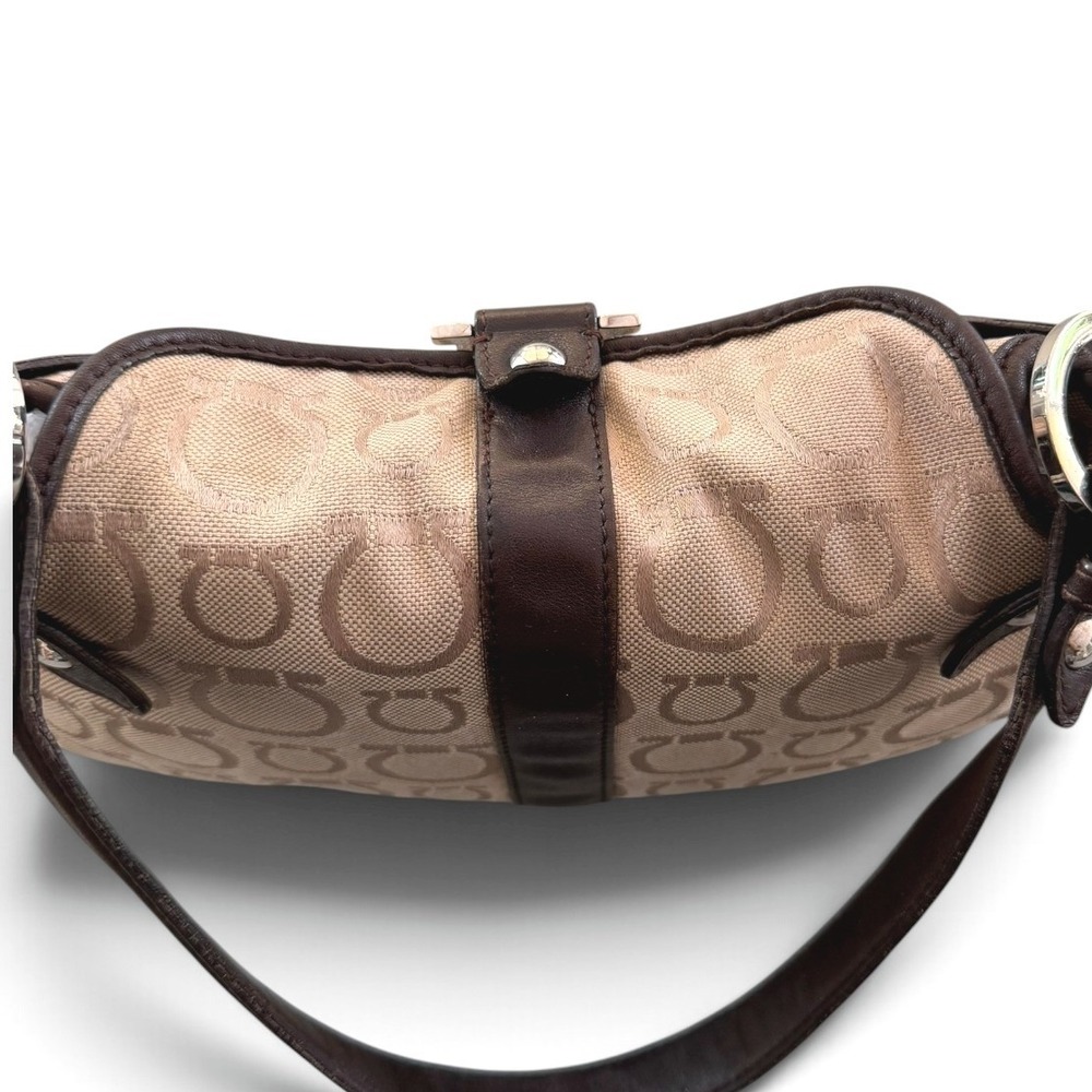 Salvatore Ferragamo Vintage Gancini Jacquard Canvas Leather Y2K Shoulder Bag - Picture 5 of 13